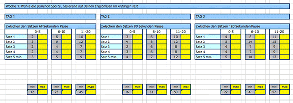 Excel 100 Liegestütze Impression